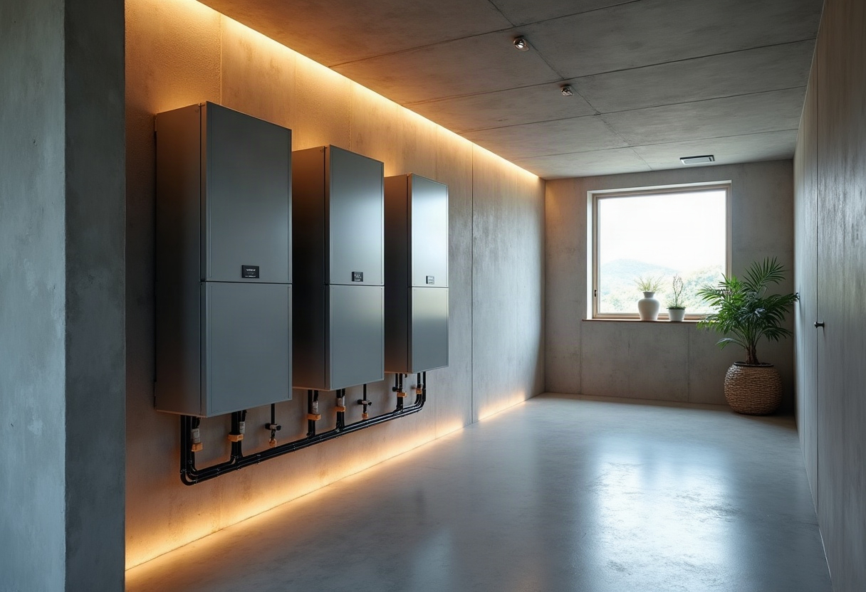 Combien coûte vraiment une installation solaire avec batterie en Suisse romande ? 2 Unité de stockage par batterie murale design épuré dans local technique, câblage organisé, installation professionnelle éclairée.
