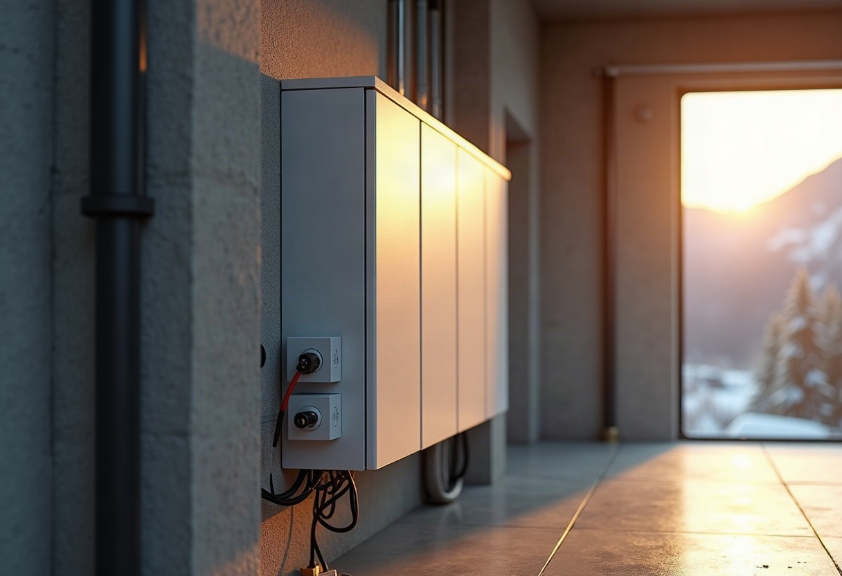 Batterie Enphase vs Pylontech : le comparatif technique pour faire le bon choix 1 Gros plan sur les connexions et le boîtier métallisé d'une batterie de stockage lithium installée dans un garage résidentiel suisse