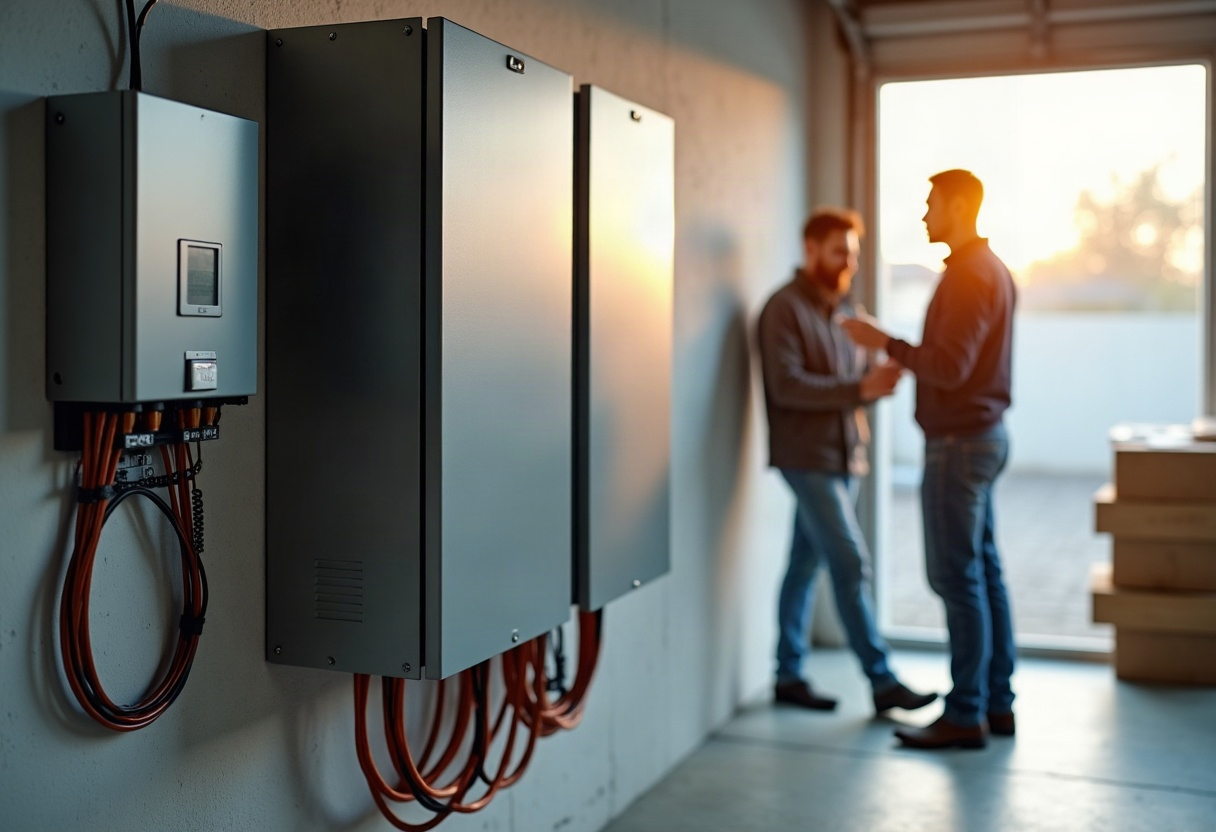 Comment atteindre plus de 80 % d'autoconsommation dans une maison individuelle 2 Système de stockage par batterie mural en installation résidentielle, avec connexions électriques