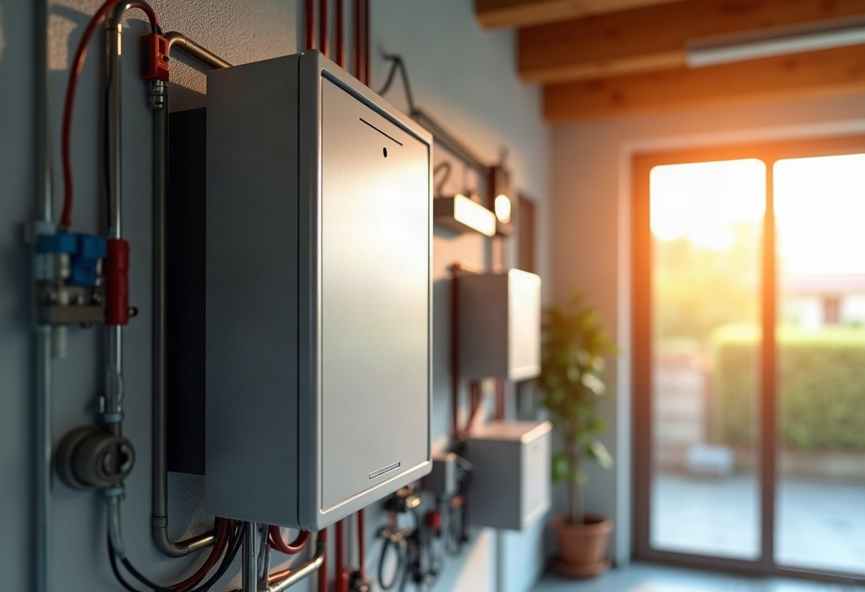 Qu'est-ce qu'un Cerbo GX et à quoi sert-il dans une installation solaire avec batterie ? 1 Batterie de stockage lithium et équipements électriques montés dans un local technique suisse, câblage soigné visible.